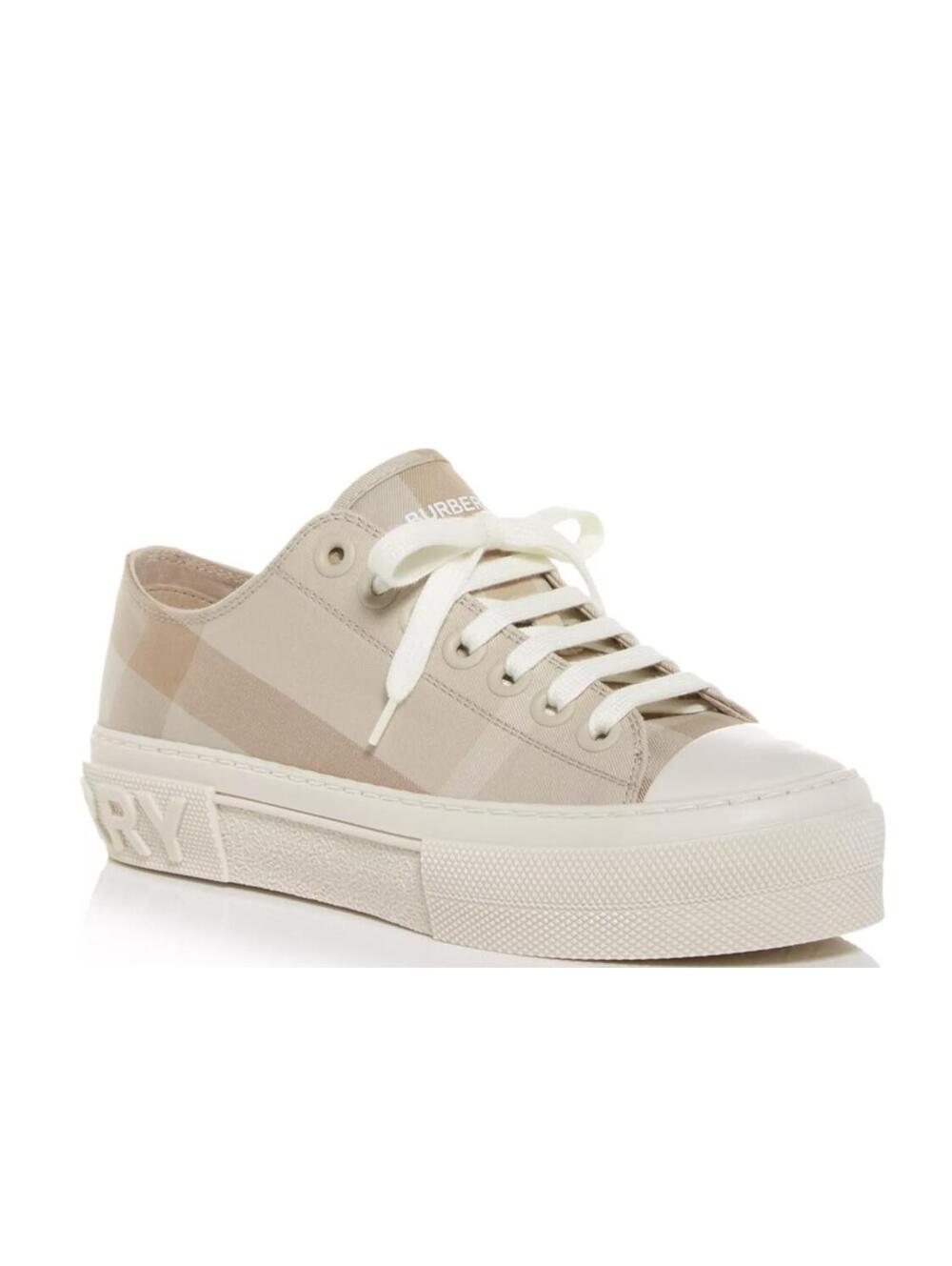 Burberry Beige Check Low-Top Platform Sneakers
